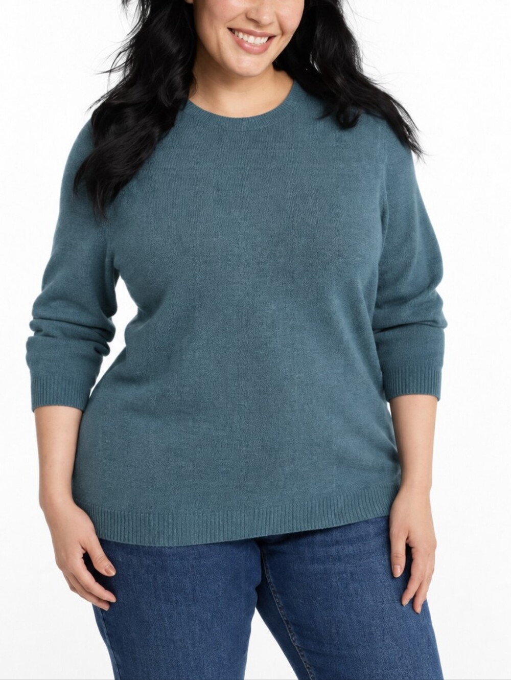 LL Bean 100% Cashmere Classic Crewneck Teal Sweater Plus 1X Quiet Luxury Preppy